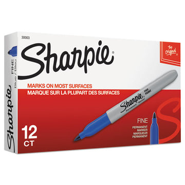 Sharpie® Fine Tip Permanent Marker, Fine Bullet Tip, Blue, Dozen freeshipping - TVN Wholesale